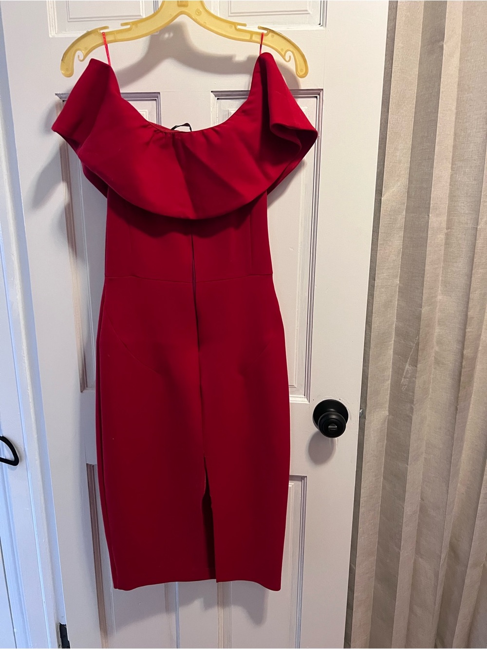 Zara Red One-Shoulder Ruffle Sheath Dress